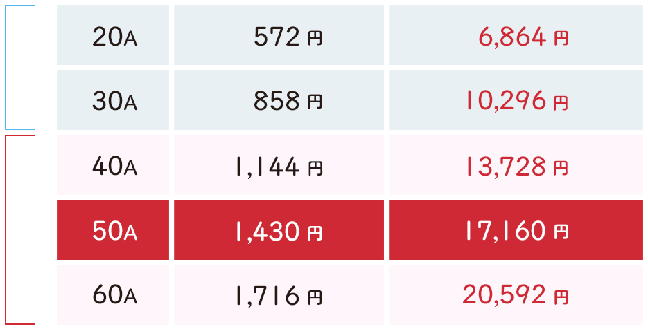 東京電力エナジーパートナー 従量電灯B の基本料金表